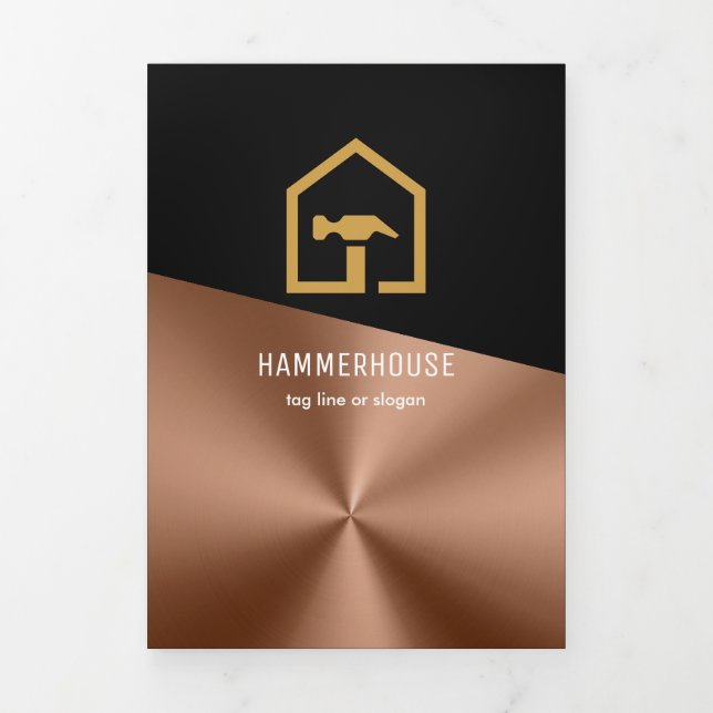 Modern Black & Bronze Construction Build Fold Card (Cover)