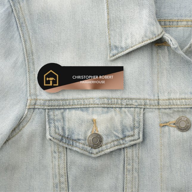 Modern Black & Bronze Construction Building Busine Name Tag (In Situ)