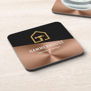 Modern Black & Bronze Construction Building Coaster