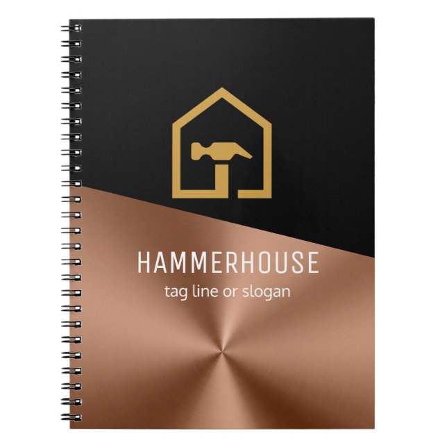 Modern Black & Bronze Construction Building Notebook (Front)