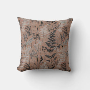Modern black brown fern pattern cushion