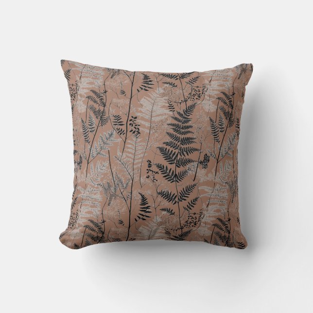 Modern black brown fern pattern cushion (Front)