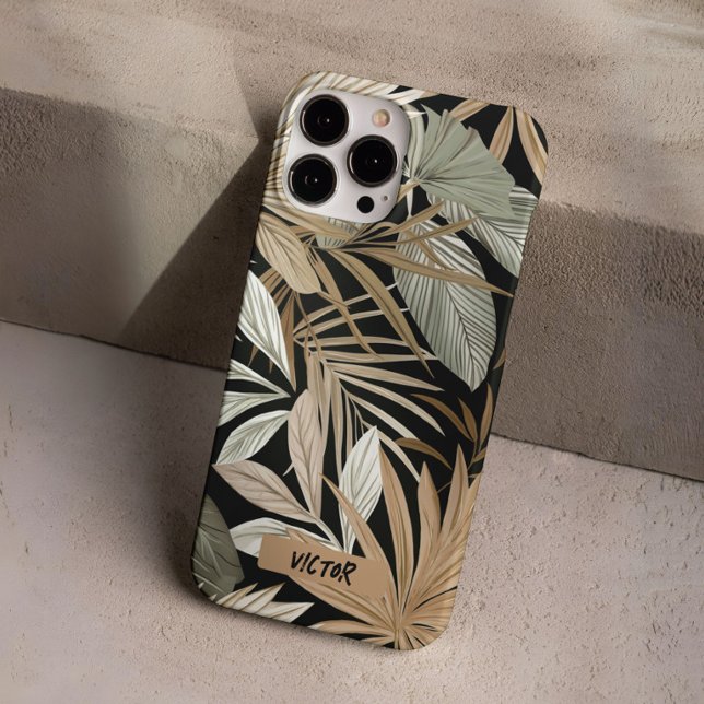 Modern Black Brown Leaves Jungle Masculin Custom Case-Mate iPhone Case (Creator Uploaded)