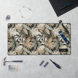 Modern Black Brown Leaves Jungle Masculin Custom Desk Mat