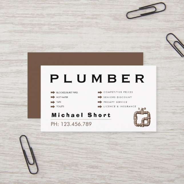 Modern Black & Brown Plumber Business Card (Front/Back In Situ)