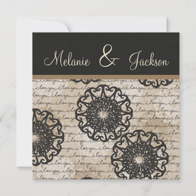 Modern Black Brown Taupe Design Post Wedding Invitation (Front)