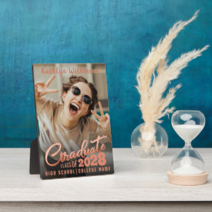 Modern Black Brush Script Graduation Photo Plaque