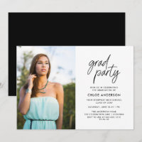 Modern Black Brush Script Photo Graduation Party 