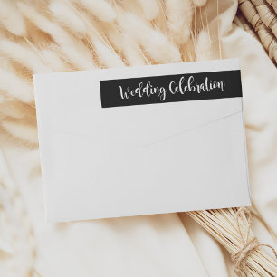 Modern Black Brush Script Wedding Wrap Around Label