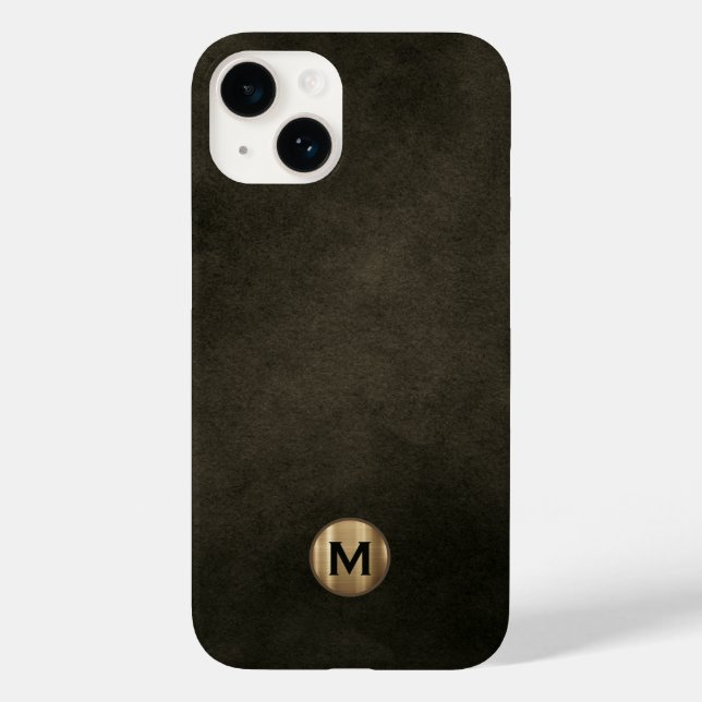 Modern Black Brushed Gold Monogram Case-Mate iPhone Case (Back)