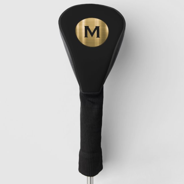 Modern Black Brushed Gold Monogram Golf Head Cover (Front)