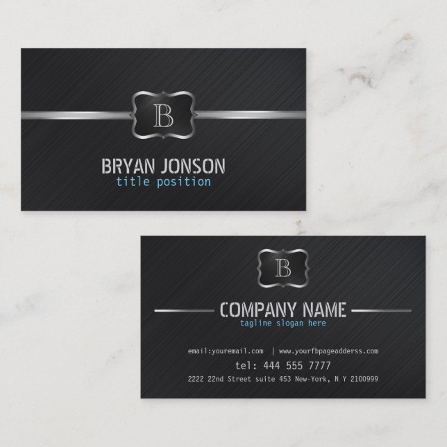 Modern Black Brushed Metal Business Card (Front/Back)