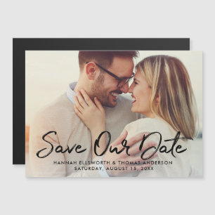 Modern Black Brushed Script Photo Save Our Date