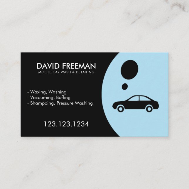 Modern Black Bubble Mobile Car Wash and Detailing Business Card (Front)