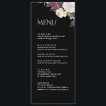 Modern Black Burgundy Peonies Wedding Menu Card<br><div class="desc">Introducing the Modern Peony Wedding Collection's Wedding Menu Card, a perfect addition to your wedding table decor. This elegant card features a black background with burgundy, white, and cream-coloured roses, adding a touch of sophistication to your wedding. The bohemian-inspired font adds a unique and stylish flair to the design, making...</div>