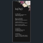 Modern Black Burgundy Peonies Wedding Menu Card<br><div class="desc">Introducing the Modern Peony Wedding Collection's Wedding Menu Card, a perfect addition to your wedding table decor. This elegant card features a black background with burgundy, white, and cream-coloured roses, adding a touch of sophistication to your wedding. The bohemian-inspired font adds a unique and stylish flair to the design, making...</div>