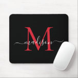 Modern Black Burgundy Red Monogram Girly Script Mouse Mat<br><div class="desc">Modern Black Burgundy Maroon Red Monogram Elegant Girly Script Mouse Pad</div>