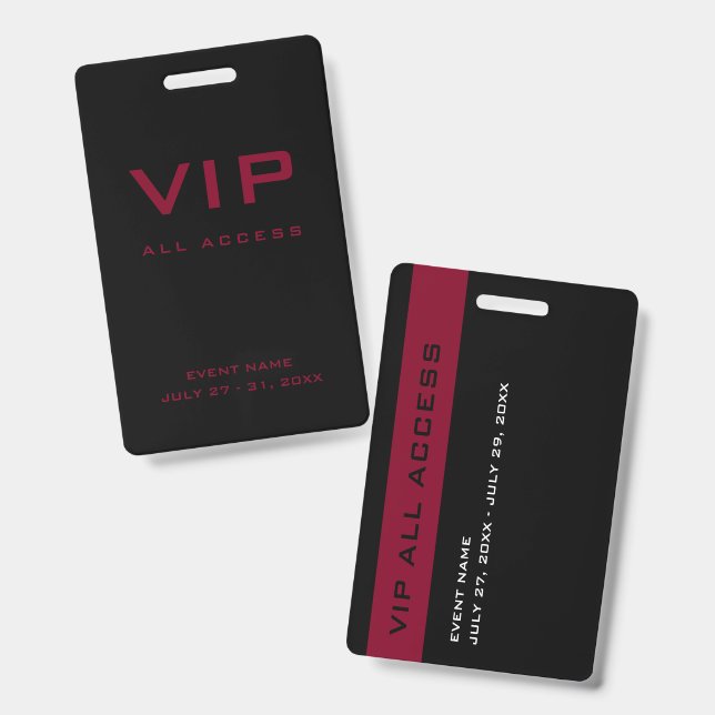 Modern Black & Burgundy VIP Access Pass ID Badge (Front & Back)