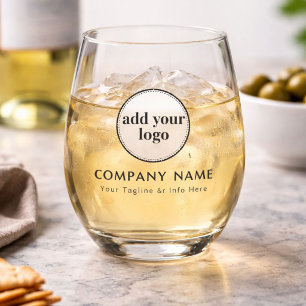 Modern Black Business Custom Company Logo Whiskey Stemless Wine Glass