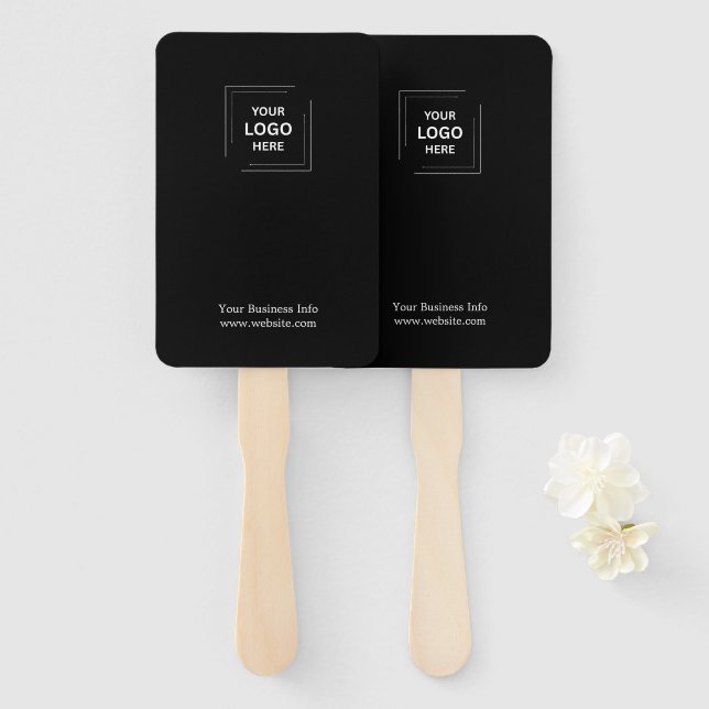 Modern Black Business Logo Custom Promotional Hand Fan (Front and Back)