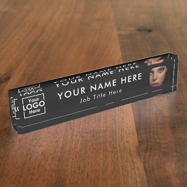 Modern Black Business Logo & Photo Professional Nameplate (Side)
