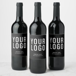 Modern Black Business Logo Wine Bottle Labels