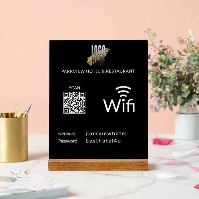 Modern Black Business QR Code Wifi Password  Acrylic Sign (Wedding)