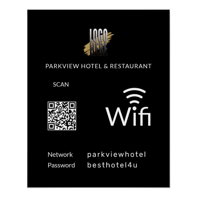 Modern Black Business Wifi  Logo QR Code Poster (Front)