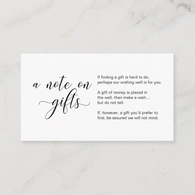 Modern black calligraphy, A note on gifts Enclosure Card (Front)