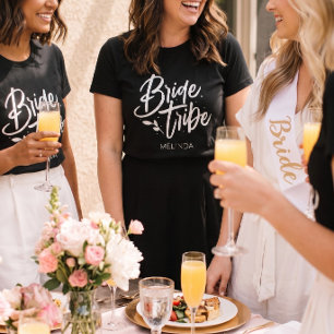 Modern Black Calligraphy Bride Tribe Bachelorette T-Shirt