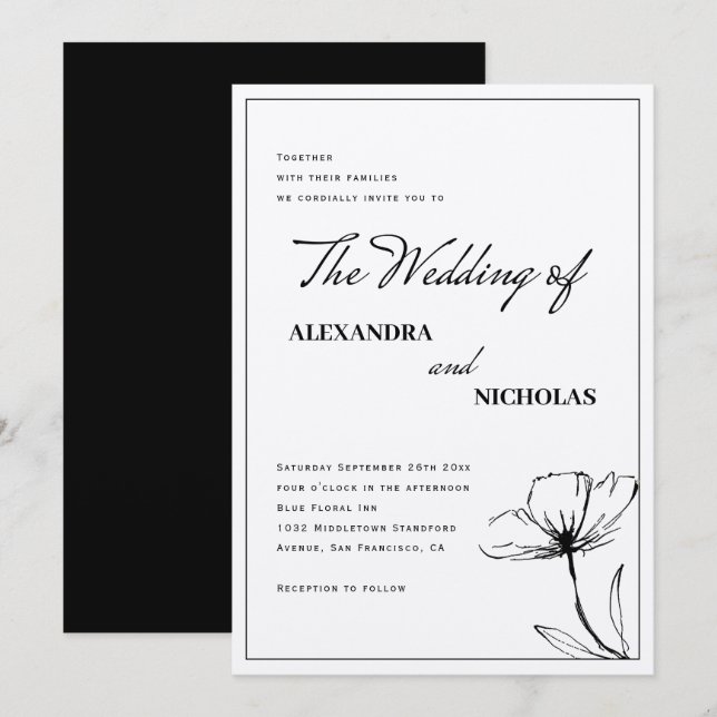 Modern Black Calligraphy Earth Tones Wedding Invitation (Front/Back)