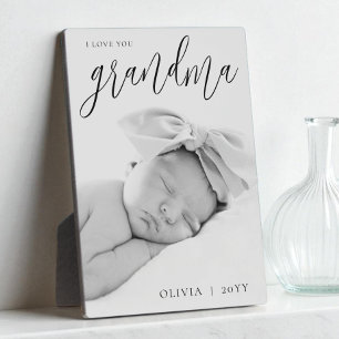 Modern Black Calligraphy I Love You Grandma Photo Plaque