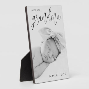 Modern Black Calligraphy I Love You Grandma Photo Plaque