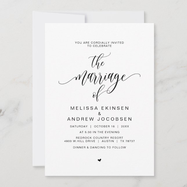 Modern Black Calligraphy, Marriage Invitation (Front)