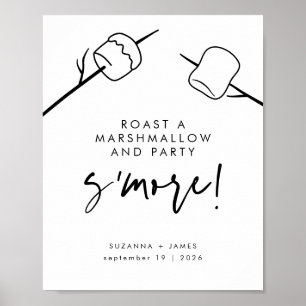 Modern Black Calligraphy Marshmallow S'mores Bar Poster