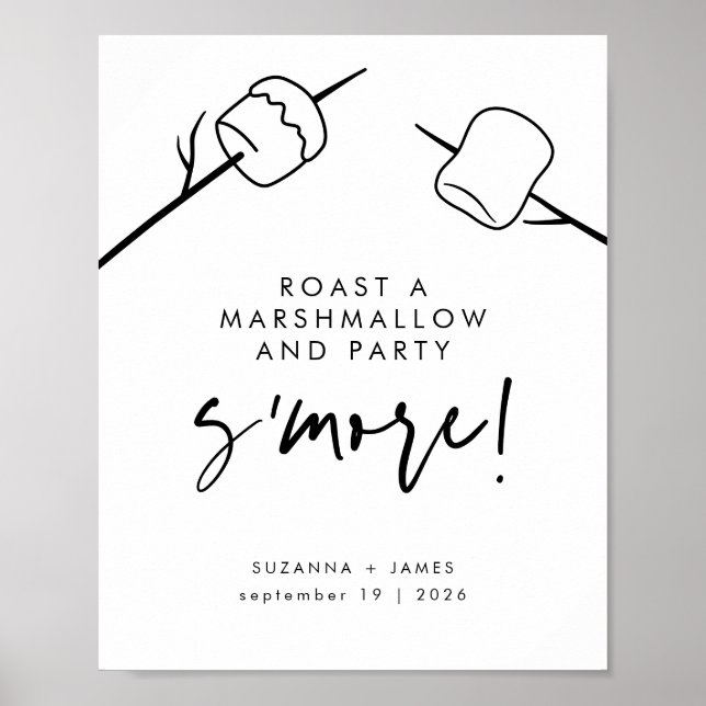 Modern Black Calligraphy Marshmallow S'mores Bar Poster (Front)