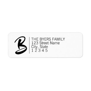 Modern Black Calligraphy Monogram Address Label