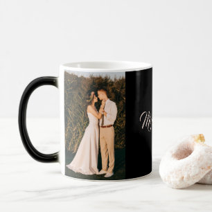 Modern Black Calligraphy Mr & Mrs Couple Photo Magic Mug