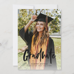 Modern Black Calligraphy Photo Graduation Invitation