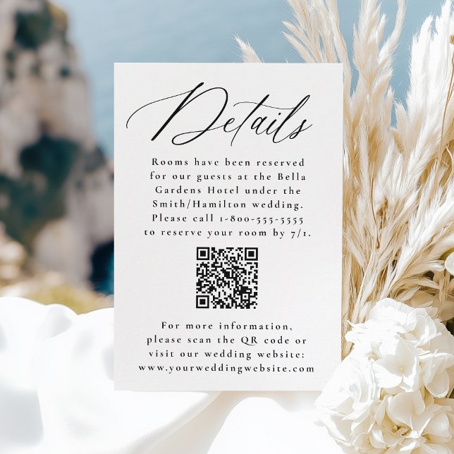 Modern Black Calligraphy QR Code Wedding Details Enclosure Card (Creator Uploaded)