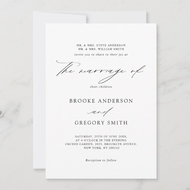 Modern Black Calligraphy Simple Minimalist Wedding Invitation (Front)