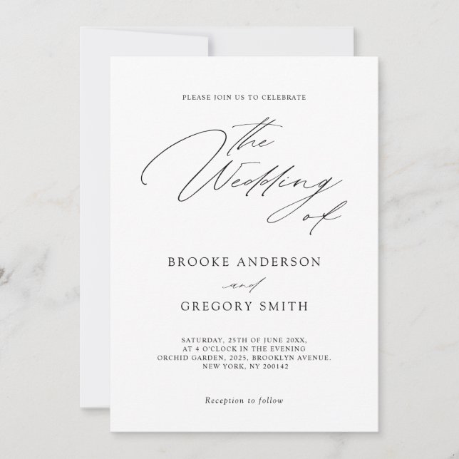 Modern Black Calligraphy Simple Minimalist Wedding Invitation (Front)