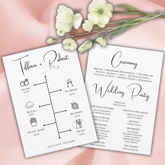Modern Black Calligraphy Wedding Ceremony Program Programme (Creator Uploaded)