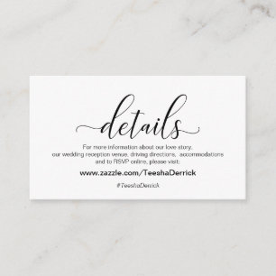 Modern black calligraphy, Wedding Details Enclosure Card