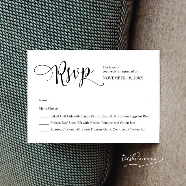 Modern Black Calligraphy ,Wedding RSVP Enclosure Card (Modern Black Calligraphy ,Wedding RSVP Enclosure Card, with Party Meals Options and Selections)