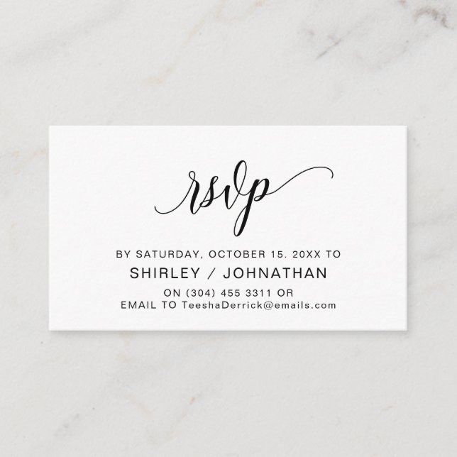 Modern Black Calligraphy, Wedding RSVP Enclosure Card (Front)