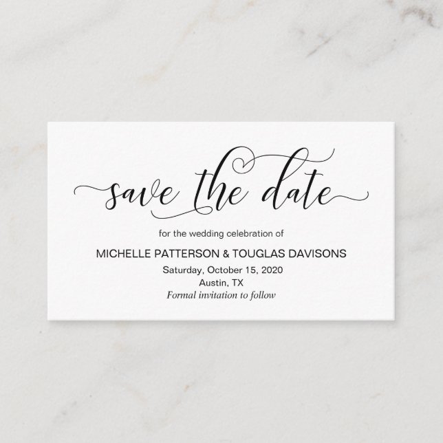 Modern black calligraphy, Wedding Save the date Enclosure Card (Front)