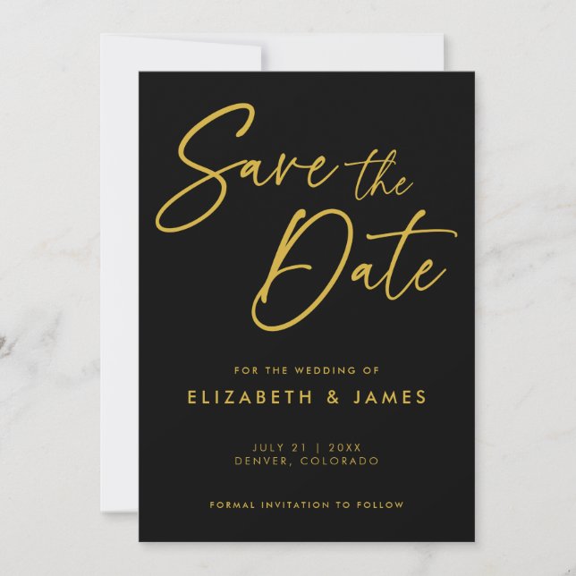 Modern Black Calligraphy Wedding Save The Date Invitation (Front)