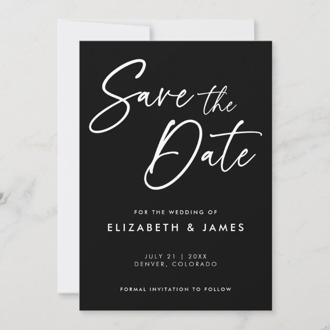 Modern Black Calligraphy Wedding Save The Date Invitation (Front)