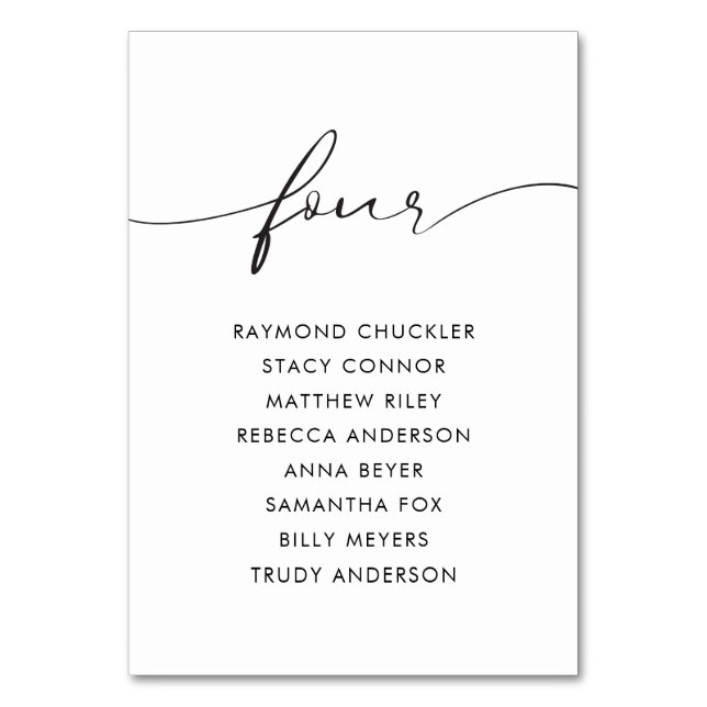 Modern Black Calligraphy Wedding Table Four Table Number (Front)